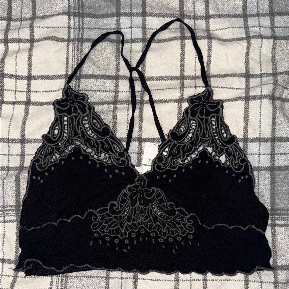 Free People Black Lace Bralette with Intricate Design